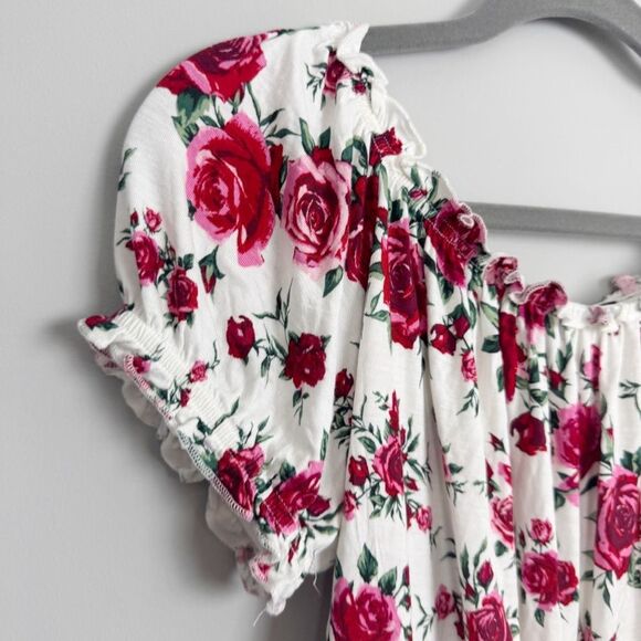 DIVIDED H&M | White Rose Print Floral Off-Shoulder Tie Front Top Women’s Size L - Picture 2 of 8